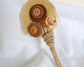 Rustic Button Boutonniere, burlap, button hole