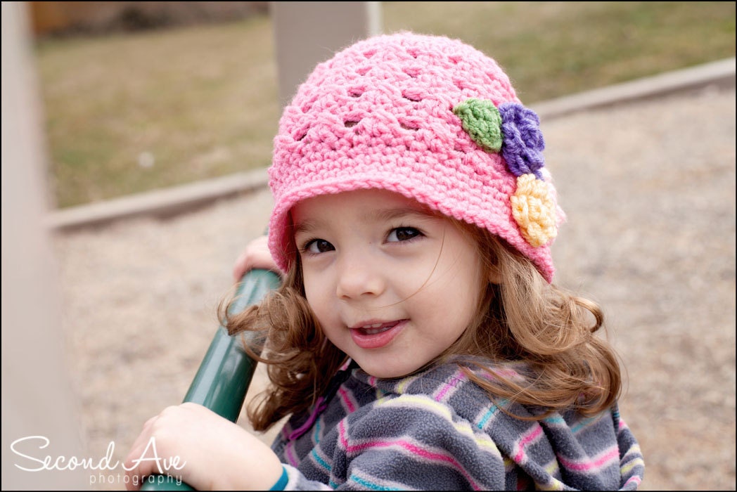Crochet Cloche with Flowers, Spring Beanie with Flowers, MADE TO ORDER, Infant-Toddler-Child