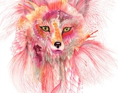 Foxy Fur - fox watercolor wild animal art by Ola Liola, size 8"x10"  (No. 26)