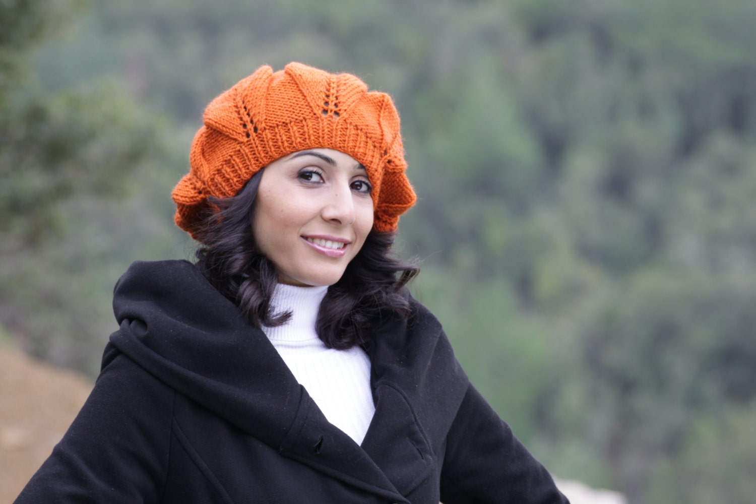 Knit Slouch beret Hat for Women in Pumpkin color