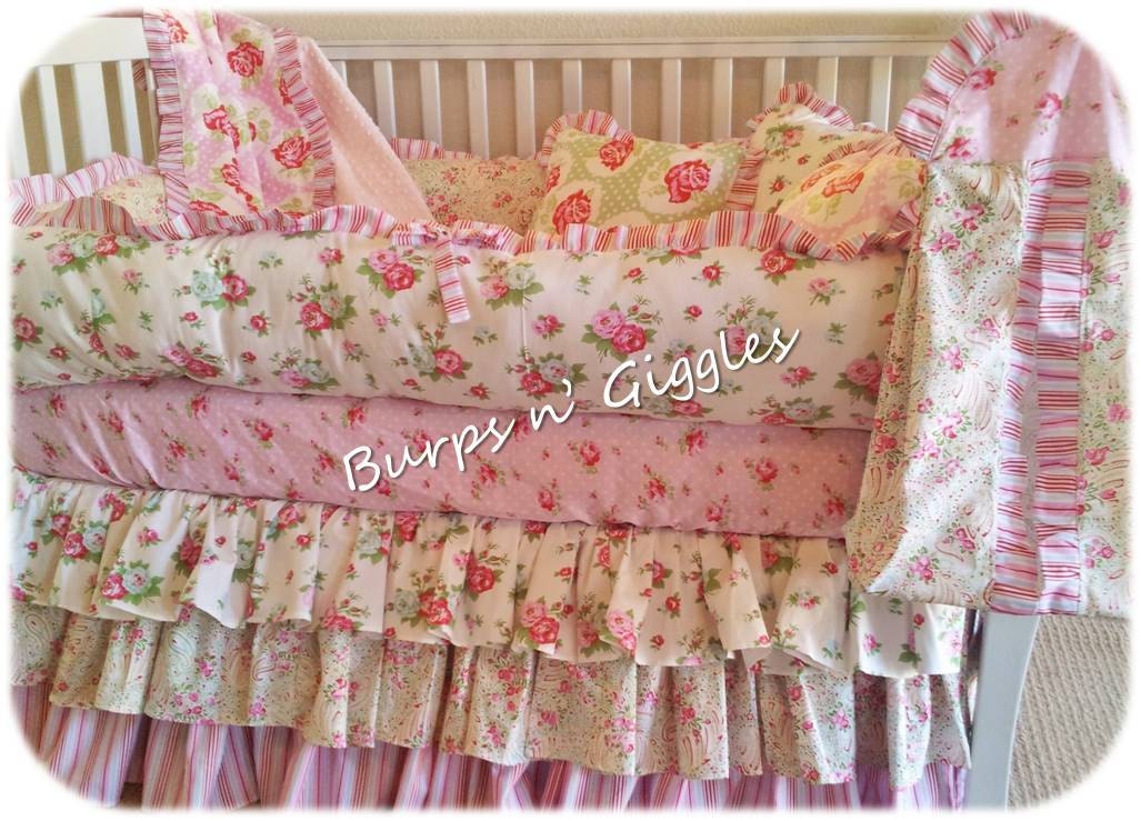 Boutique 3 piece set. Puffy bumper, fitted sheet, 3 tiered skirt. YOU choose prints