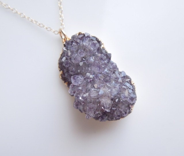 Amethyst Druzy Cluster Necklace, OOAK