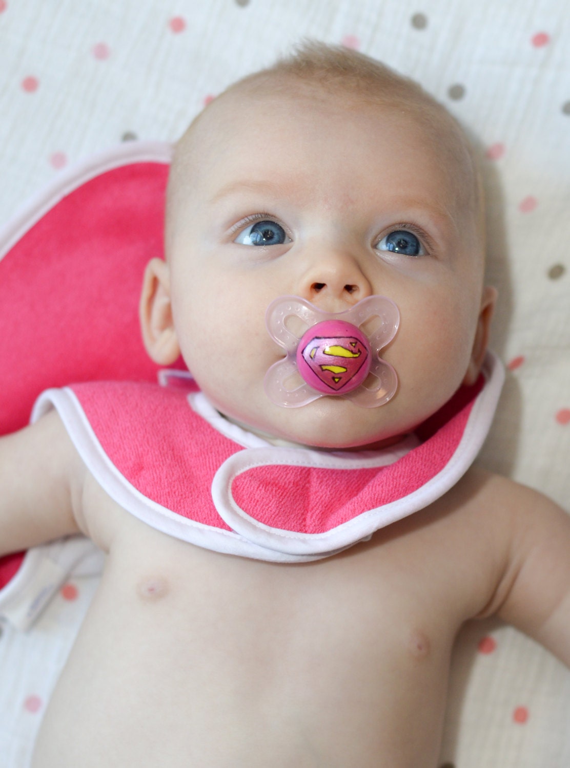 Pink Super Baby on a Pink MAM Newborn Pacifier  - Custom Hand Painted Pacifier