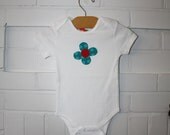 Baby Onesie with Appliqued Flower - Size Newborn, 3-6m, 6-12M,12-18M & 24M - Long Sleeved Version Available as well