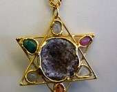 1970s Artisan Semi-Precious Gemstone Star of David  Neckalce