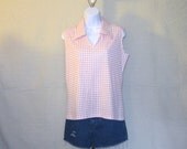 Vintage 70s BEACH CHECKERED Stylish Lightweight Women Small Medium Striped Cute Sleeveless BLOUSE Top