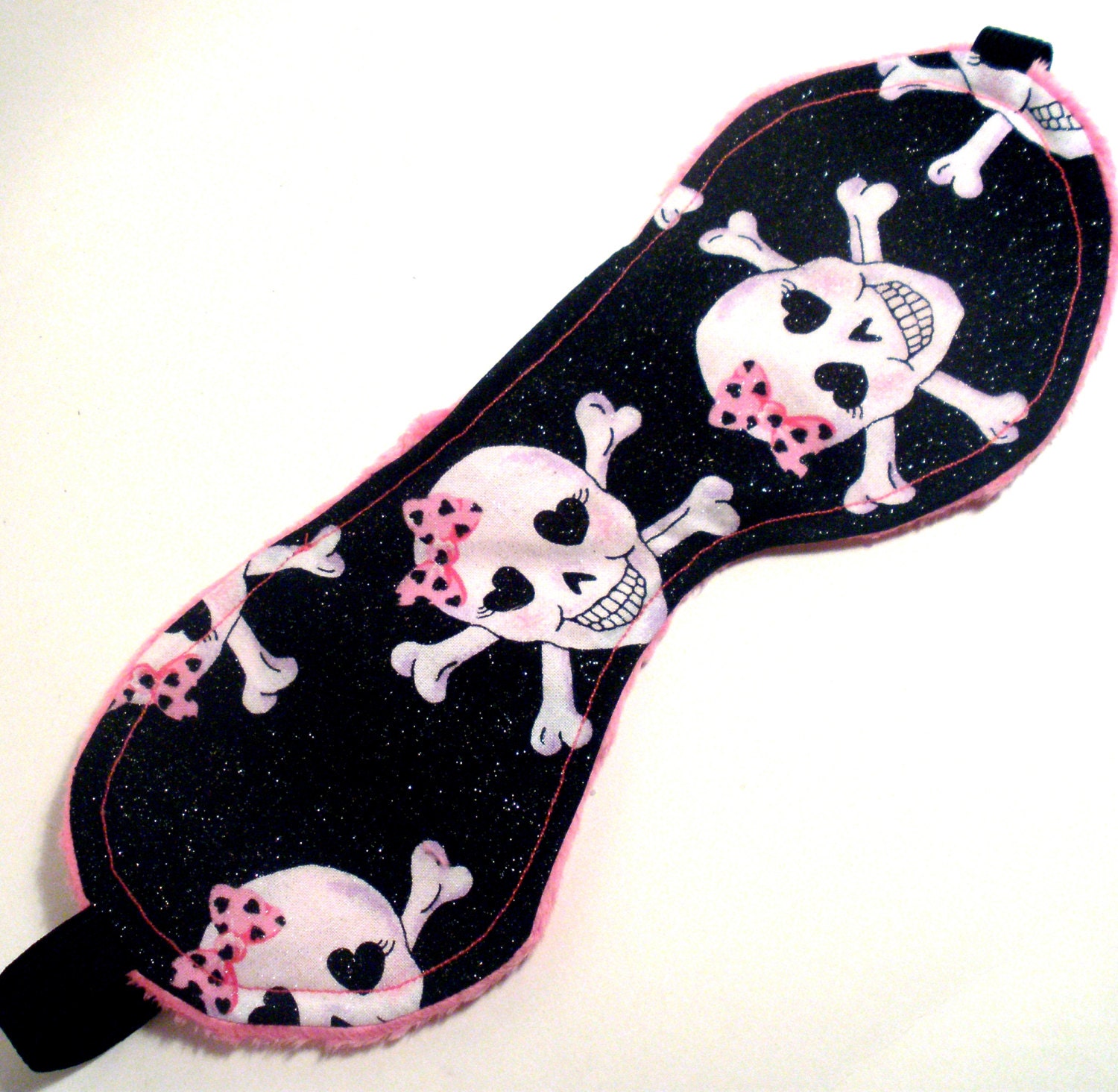 Skulls and Bows Sleep Mask - Black, White, Pink, Glitter, Minky, Spa