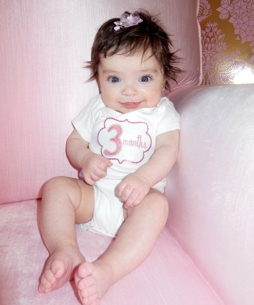 Monthly Baby Stickers - Brianna - Pink and Tan Scalloped Elegant Shaped - Great Baby Shower Gift and Photo Prop for Onesies