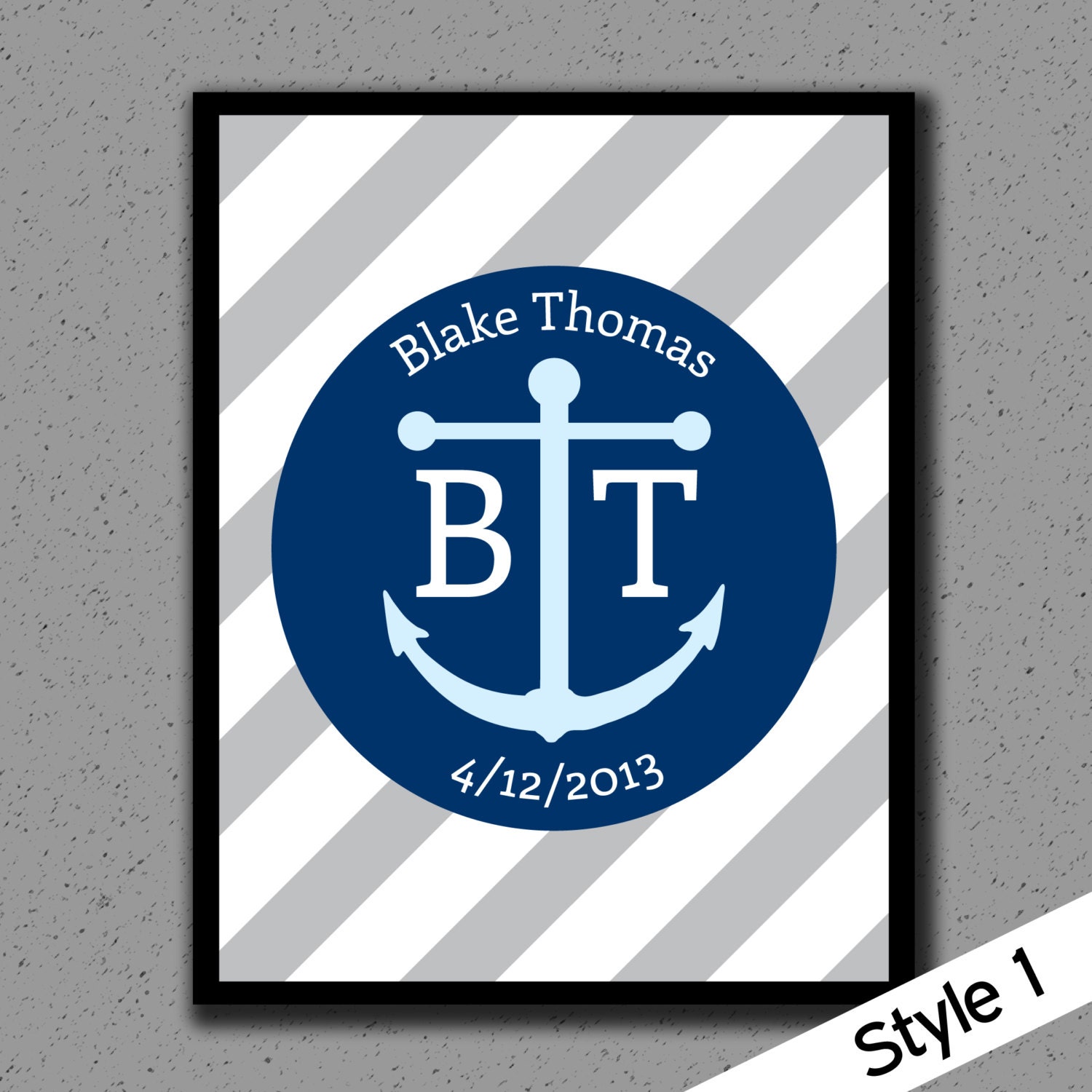 Anchor Print, Nautical, Nursery, Boys Room, Childrens Art, Baby Shower Gift, Wall Decor, Personalized, Custom, Sailboat, Beach, Monogram