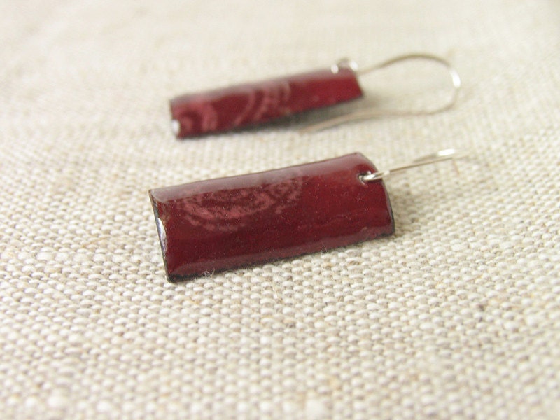 Enamel earrings burgundy maroon dark red summer artisan jewelry by Alery