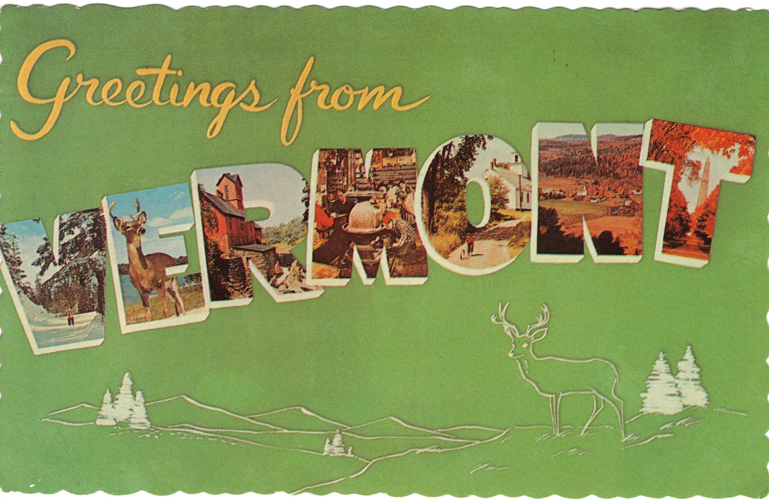 Vermont Large Letter Vintage Postcard - Greetings From