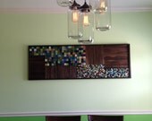 72" x 24" HUGE Wood Mosaic Wall Decor in Blues Greens and Espresso