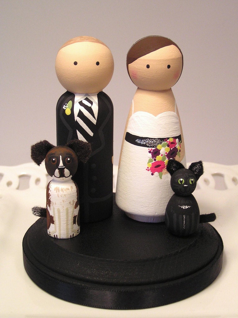 Cake Cuties- Custom Wedding Cake Toppers LARGE SIZE Plus 2 Animal Friends