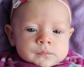Gray and pink wool felt mini bow headband for newborn-baby-toddler-child