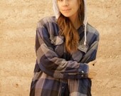 90s nirvana GRUNGE plaid FLANNEL oversized HOODIE button up down shirt crossover