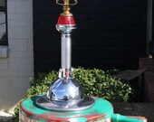 No. 10 Repurposed  Upcycled Lamp with Milking Stool Flashlight Cake Lid Plate Carrier of Found Objects