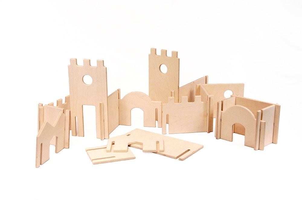 Modular Building Walls, Manzanita Classic Building Set, Eco-Friendly Toy, Wood Castle Building Blocks