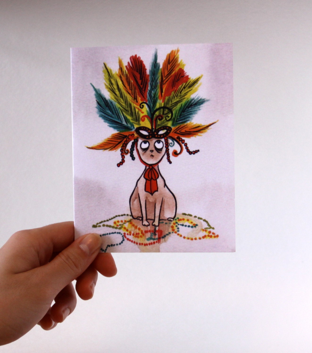 Mardi gras Cat with Hat Print oR Card