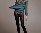 100% wool hand knit sweater cardigan teal turquoise folded sleeve shoulder OOAK "ETHECO" F/W 2013-2014 Alisa Design modern high fashion