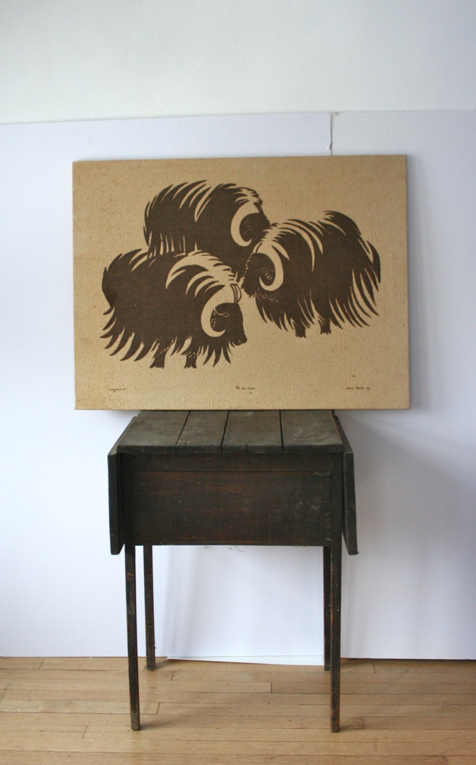 Vintage Large 1970s Arctic Buffalo Fabric Painting