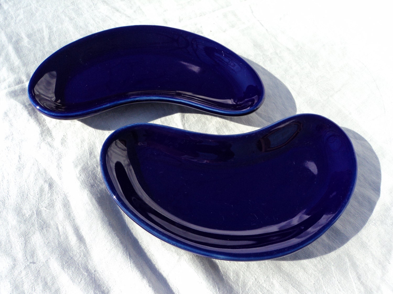 set of 2 kidney shape trays usa blue colbalt usa dc 261