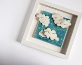 10% off, ceramic tile, kids wall art, nursery room wall hanging, turquoise and white, naive, minimalist, pottery wall plaque by karoArt