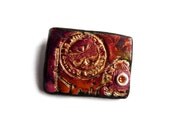 Butterfly Stamp texture Art Brooch - Baroque - one of a kind - Mixed Media polymer clay - orange purple pink gold - bohemian gypsy