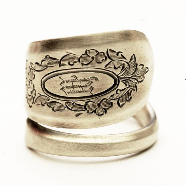 Spoon Ring Vintage "Beverly" Wreath and Flowers in Sterling Silver, Handmade in Your Size (4082)