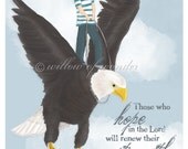 Scripture Art - Isaiah - On Eagle's Wings BOY - children's room print