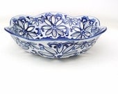 Pierced Porcelain Cobalt Bowl Blue White China Console Bowl Centerpiece
