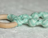Teal Chevron Teething Ring Necklace for Breastfeeding/Nursing Necklace, Teething Necklace, Babywearing, Fabric Necklace