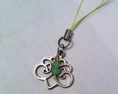 Filigree charm with mint green crystals cell phone charm,purse pull,keychain
