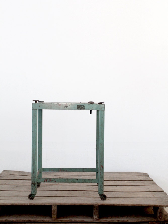 Industrial Table / Vintage Green Metal Cart
