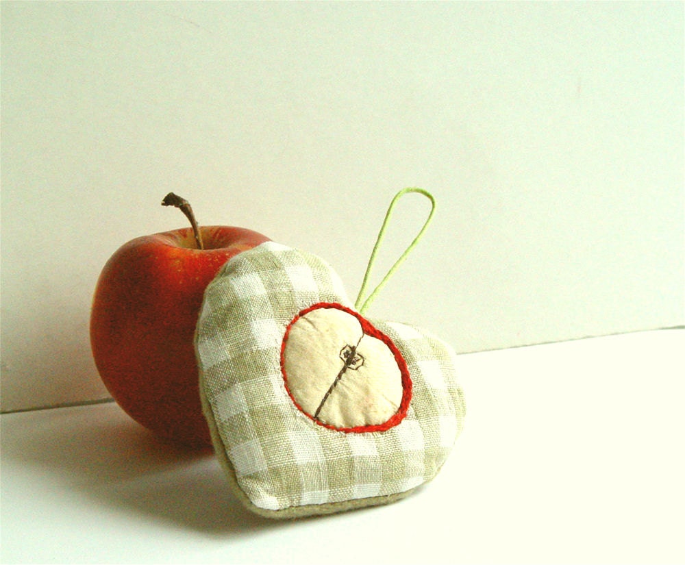 APPLE HEART, Home decor, Embroidered Heart, Kitchen Decor, Kitchen Ornament