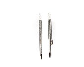 Sterling Silver and Gunmetal Chain Long Dangling Earrings with Laser Cut Wooden Rhombus