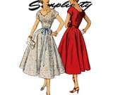 1950s Evening Dress Pattern Simplicity 4295 Womens Bust 32 Vintage Sewing Pattern Full Skirt Scalloped Sweetheart Neckline UNCUT