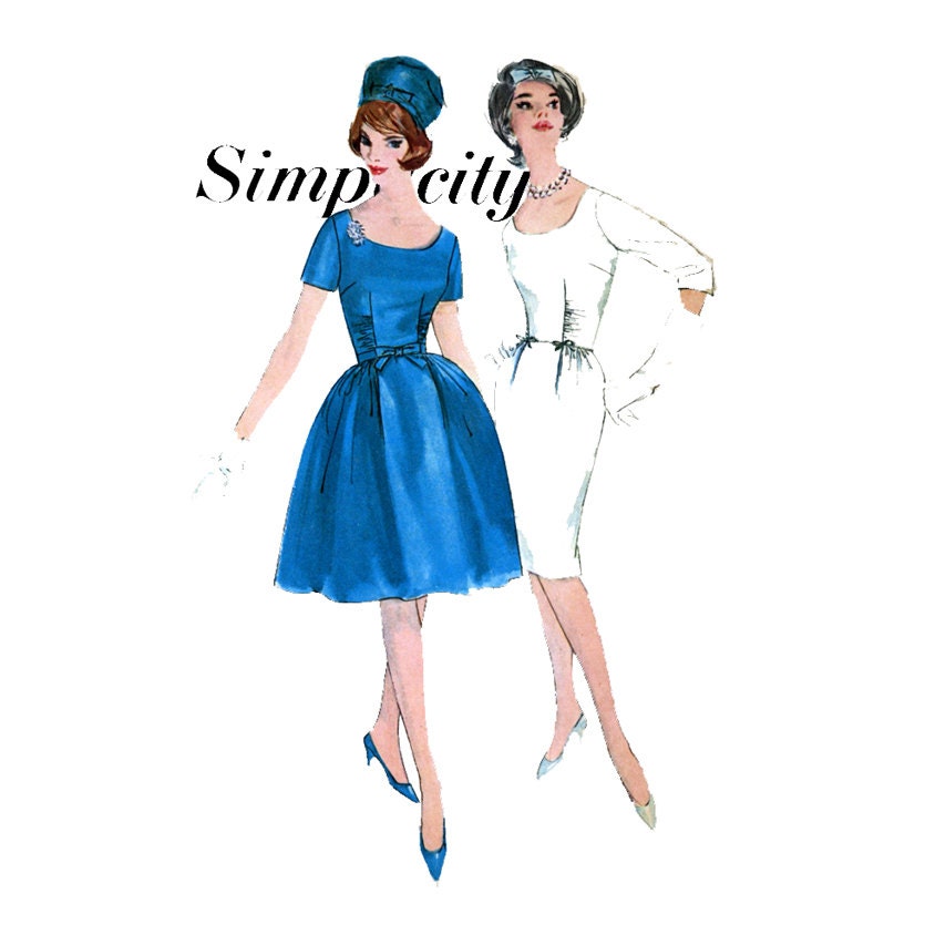 1960s Evening Dress Pattern Simplicity 4693 Misses Full or Sheath Skirt Shirred Fitted Midriff Bust 34 Womens Vintage Sewing Pattern