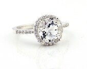 Natural AAA White Topaz  Solid 14K White Gold Diamond engagement Ring - Gem789