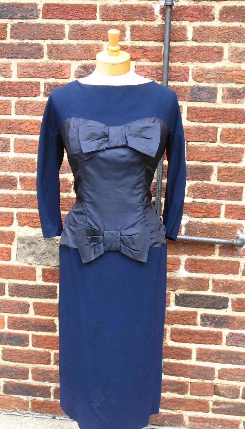 Vintage 50s 60s / Mad Men / Navy Blue / Wiggle Dress / 50s Cocktail Dress / by Richard Cole