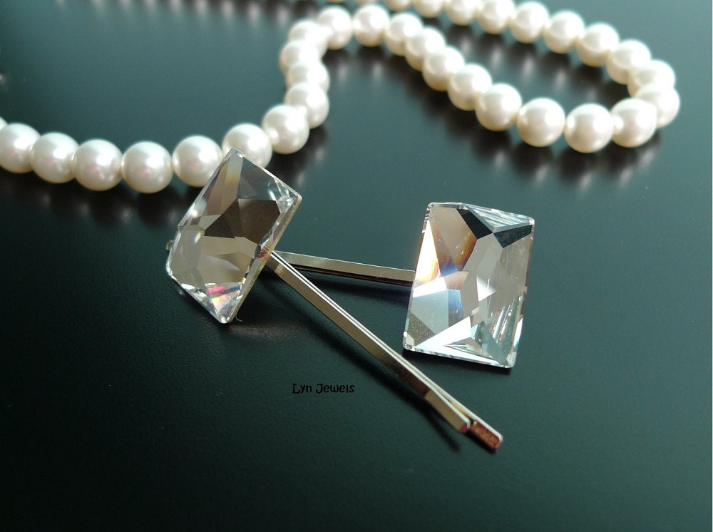 Bridal Crystal Hair Pins - Swarovski Crystals Sparkling Bobby Pins - Large Rectangular Wedding Hair Accessories - Reflections