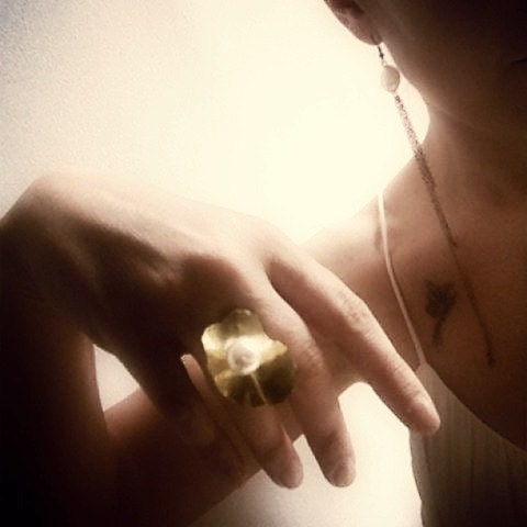 Gold ring - Pearl ring - Band ring - Wedding ring - Brass rustic ring -  tt team