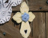 Graceful Shabby Blue Rose Cross Wall Art / Rose Cottage Decor / Shabby Chic Style / Victorian Blue Rose Cross