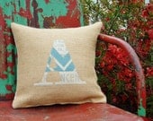 Monogram Letter "A" Initial Burlap Pillow- Vintage Feedsack -Appliqued- Wedding- Anniversary- Insert Included-ready to ship