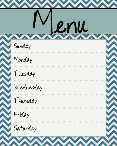 Kitchen Menu Board Printable Blue Chevron Instant Download 8x10 / 16x20 Digital JPEG