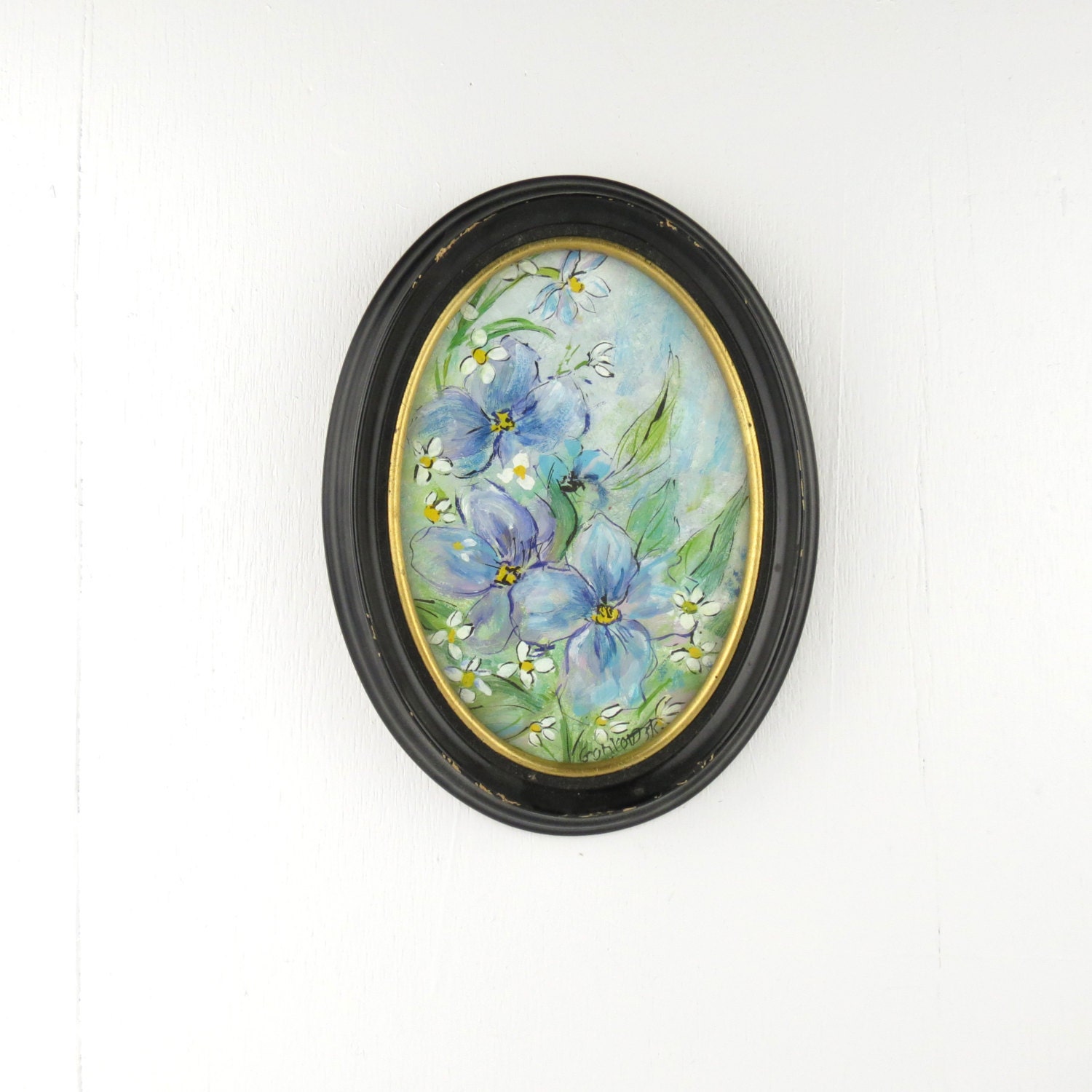 vintage flower painting in black frame by gonrowski CATHYS FAIRY GARDEN