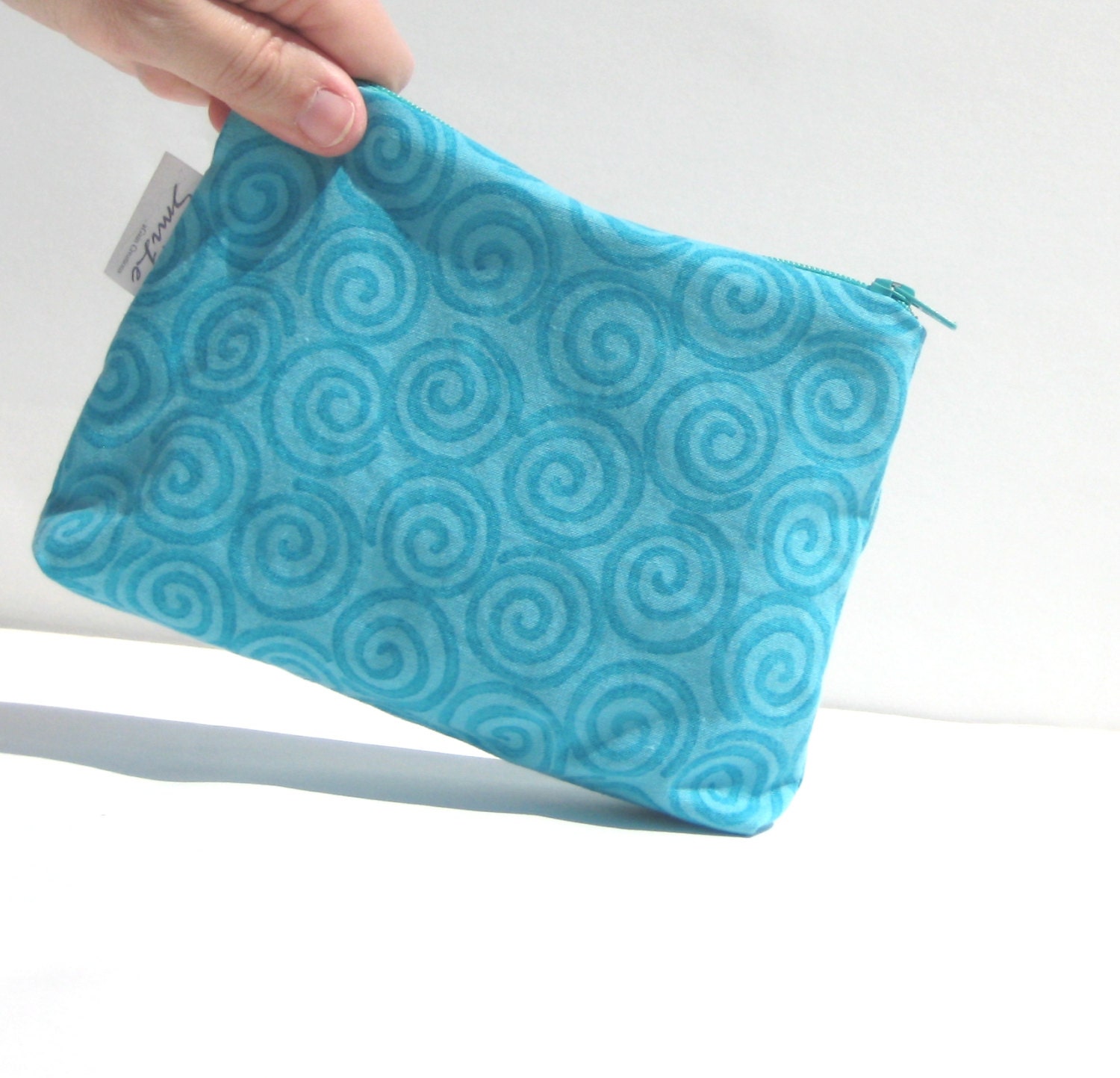 Zipper Pouch. Small Clutch. Cosmetic Case. Turquoise Aqua Blue Swirls. Custom Options. Personalized Gift.