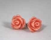 Itty Bitty Pinky Coral Rose Earrings - Coral Rosette Earrings - Coral Bridesmaid Earrings - Coral Flowegirl Earrings - Coral Wedding