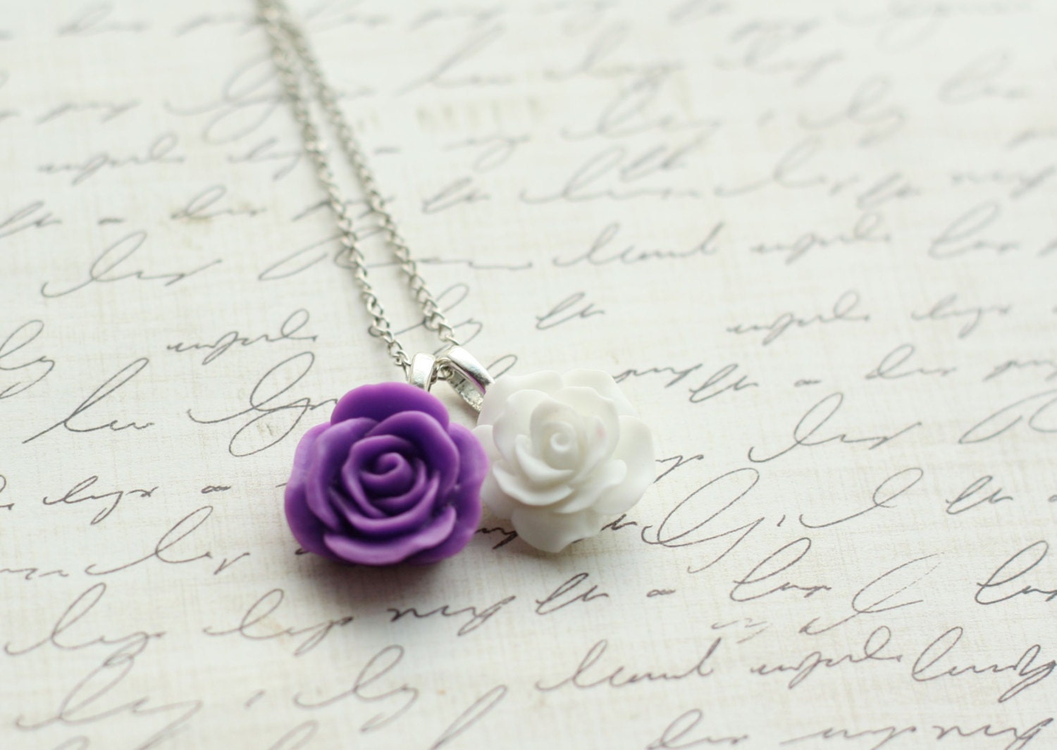 Purple and White Rose Necklace - Purple Wedding - Bridesmaid Necklace - Flowergirl Necklace - Eggplant Wedding - Lapis Purple