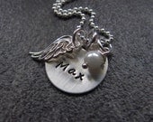 Remembrance Personalized Necklace with Angel Wing Charm : Memorial Jewelry Infant Loss
