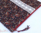 Navy, Red, and White Paisley iPad Cover with Pocket, Vintage Trim, Padded, Zipper Case